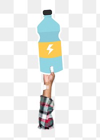 Hand holding png energy drink sticker, transparent background