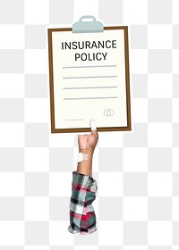 Hand holding png insurance policy sticker, transparent background