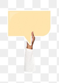 Hand holding png speech bubble sticker, transparent background