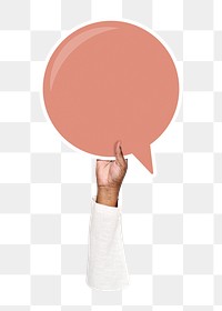 Hand holding png speech bubble sticker, transparent background