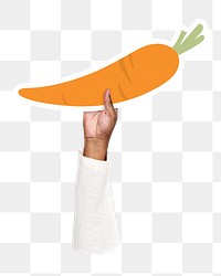 Hand holding png carrot sticker, transparent background