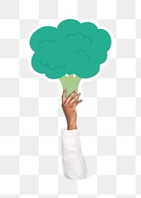 Hand holding png broccoli sticker, transparent background