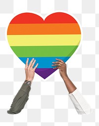 Hand holding png LGBT heart sticker, transparent background