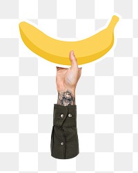 Hand holding png banana sticker, transparent background