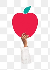 Hand holding png apple sticker, transparent background