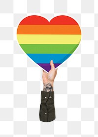 Hand holding png LGBT heart sticker, transparent background