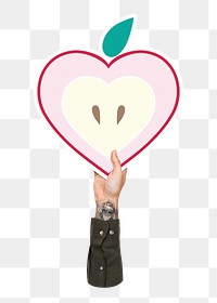 Hand holding png apple sticker, transparent background