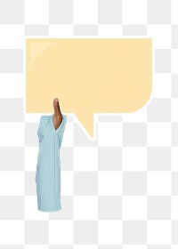 Hand holding png speech bubble sticker, transparent background