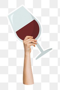 Hand holding png wine glass sticker, transparent background