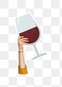 Hand holding png wine glass sticker, transparent background