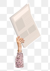 Hand holding png newspaper clipart, transparent background