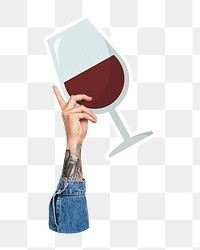 Hand holding png wine glass sticker, transparent background