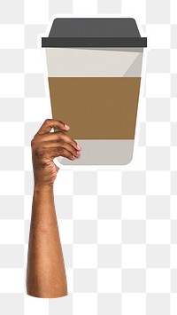 Hand holding png coffee cup sticker, transparent background