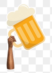 Hand holding png beer glass sticker, transparent background