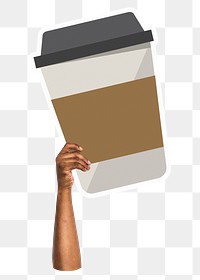 Hand holding png coffee cup sticker, transparent background