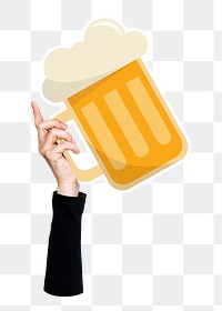 Hand holding png beer glass sticker, transparent background