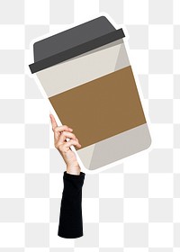 Hand holding png coffee cup sticker, transparent background