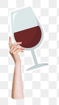 Hand holding png wine glass sticker, transparent background