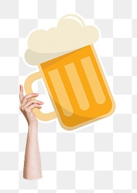 Hand holding png beer glass sticker, transparent background