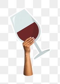 Hand holding png wine glass sticker, transparent background