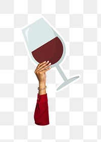 Hand holding png wine glass sticker, transparent background