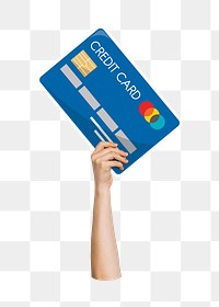 Hand holding png credit card sticker, finance graphic, transparent background