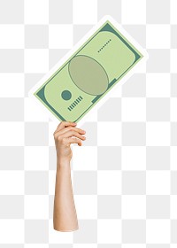 Hand holding png bank note sticker, money graphic, transparent background