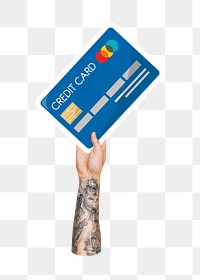 Hand holding png credit card sticker, finance graphic, transparent background