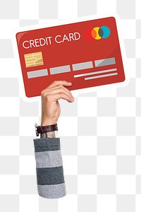 Hand holding png credit card sticker, finance graphic, transparent background