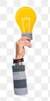 Hand holding png light bulb clipart, transparent background