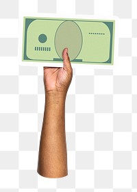 Hand holding png bank note sticker, money graphic, transparent background