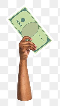 Hand holding png bank note sticker, money graphic, transparent background