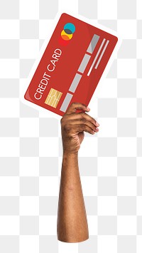 Hand holding png credit card sticker, finance graphic, transparent background