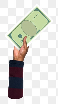 Hand holding png bank note sticker, money graphic, transparent background