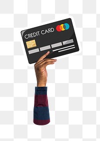 Hand holding png credit card sticker, finance graphic, transparent background