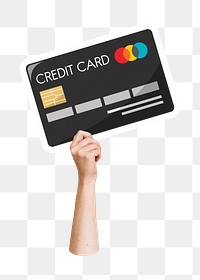 Hand holding png credit card sticker, finance graphic, transparent background