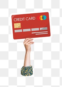 Hand holding png credit card sticker, finance graphic, transparent background