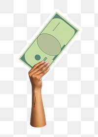 Hand holding png bank note sticker, money graphic, transparent background