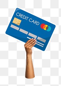 Hand holding png credit card sticker, finance graphic, transparent background