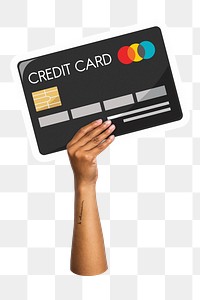 Hand holding png credit card sticker, finance graphic, transparent background