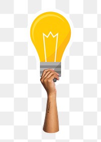 Hand holding png light bulb sticker, transparent background