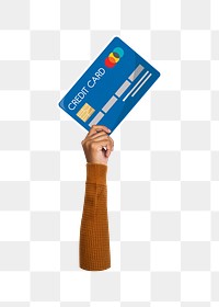 Hand holding png credit card sticker, finance graphic, transparent background