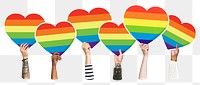 Hand holding png LGBT heart sticker, transparent background