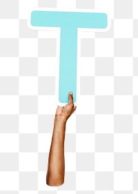 Letter T png hand holding sign, transparent background