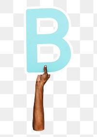 Letter B png hand holding sign, transparent background