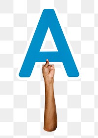 Letter A png hand holding sign, transparent background