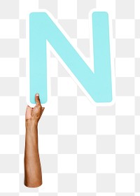 Letter N png hand holding sign, transparent background