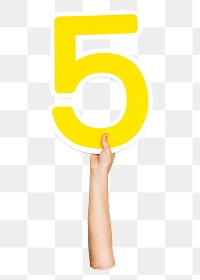 Number 5 png hand holding sign, transparent background