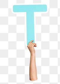 Letter T png hand holding sign, transparent background