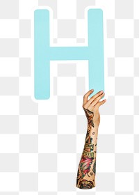 Letter H png hand holding sign, transparent background